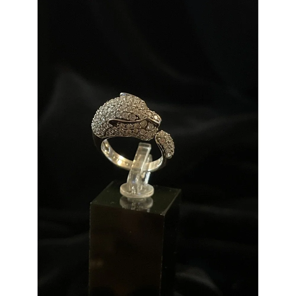 JTV‎ 9.25 Sterling Silver Panther CZ Cluster Eternity Wrap Band Ring Sz. 5